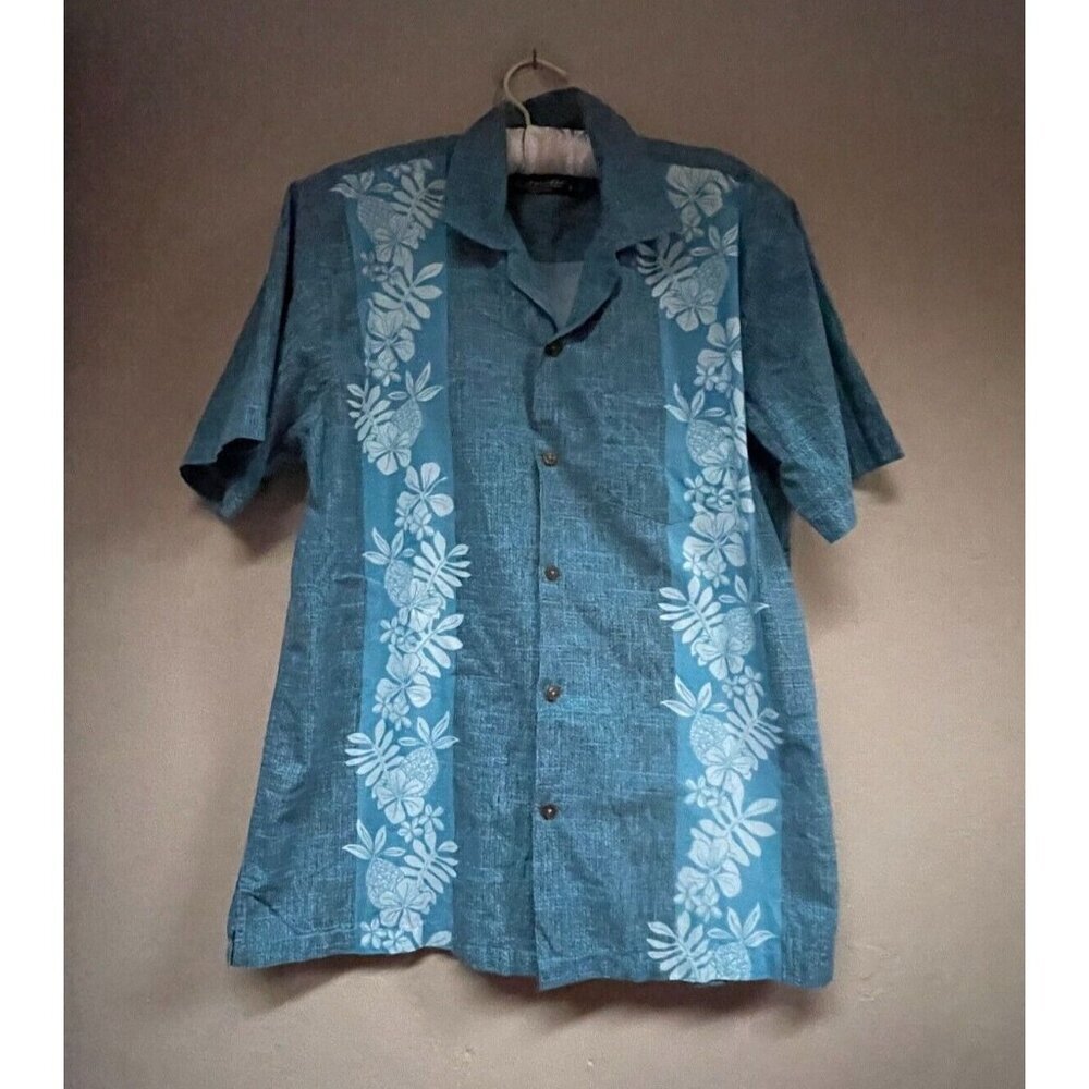 Favant Tropical Luau Beach Pineapple Panel Print Mens Hawaiian Aloha Shirt Large